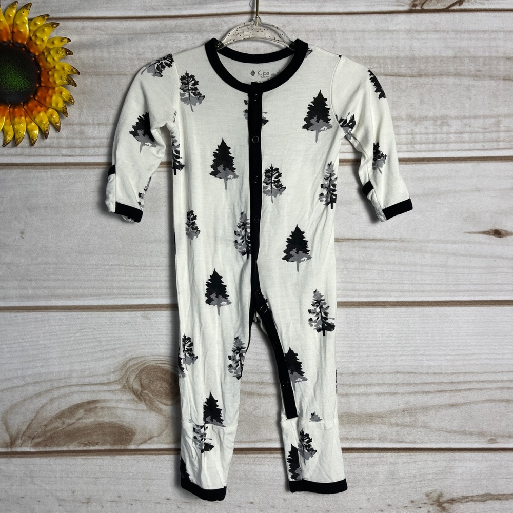 Kyte Baby Black and White Trees‎ Print Snap Romper Pajamas Sleepers 0-3m